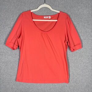 Cato Top Shirt XL Coral Orange Puff Sleeve Jersey Knit Basic Comfort Stretch